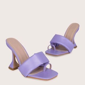 Purple Leather Square Heels